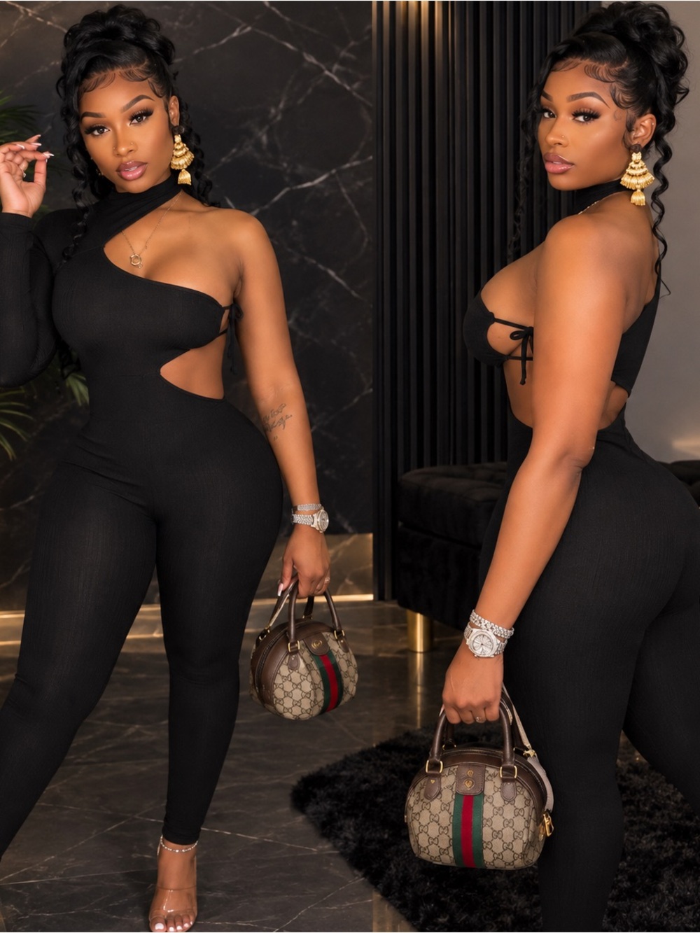 Black One-Shoulder Cutout Jumpsuit